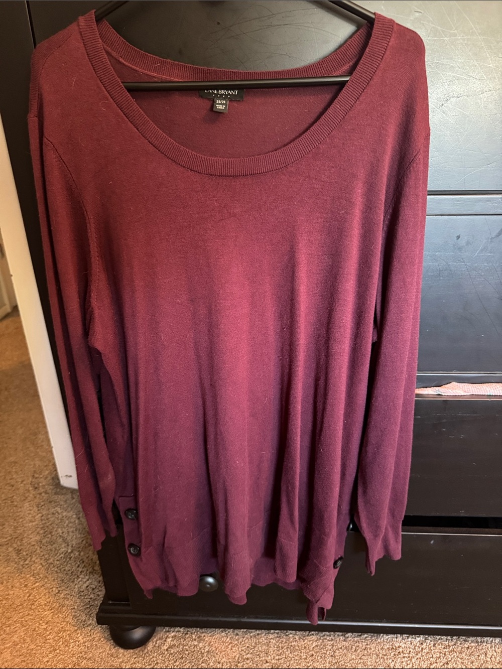 Lane Bryant Wine Scoop Neck Long Sleeve sweater with Button Hem